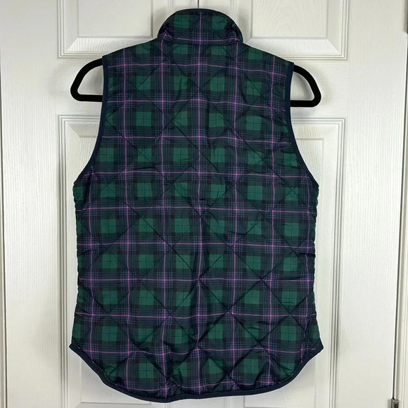 J. Crew navy, green and purple tartan zip up puffer vest sz xs - Picture 6 of 6